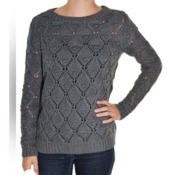 Tommy Hilfiger Women’s Long Sleeve Diamond Knit Cotton Gray Sweater - Size Large - Picture 1 of 7